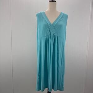 NWT J. Jill Women’s L Blue Baltic Sleeveless V-Neck Stretch Jersey Dress Coastal